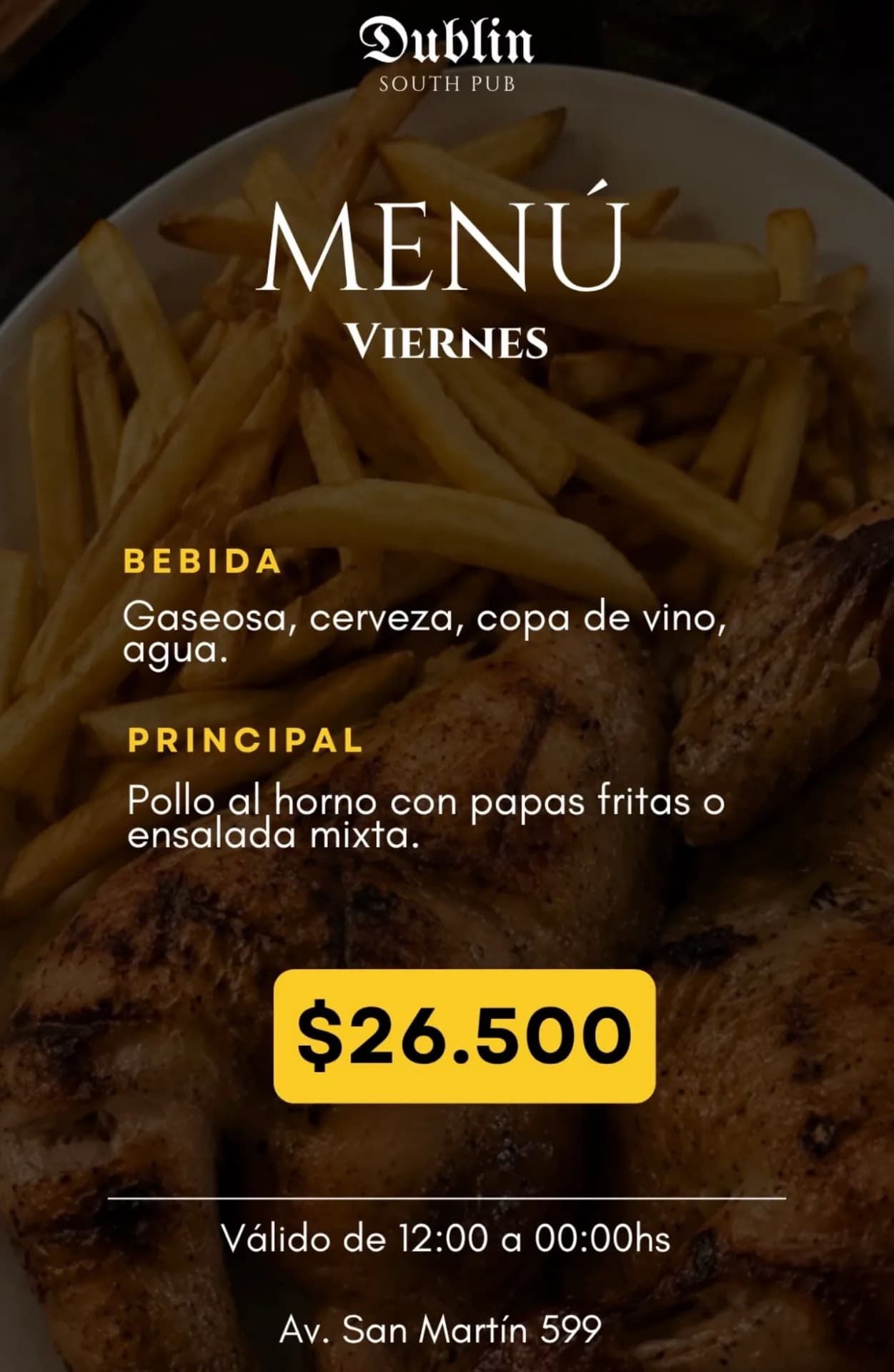 Menú de viernes por $26.500 en Dublin South Pub, imagen 1
