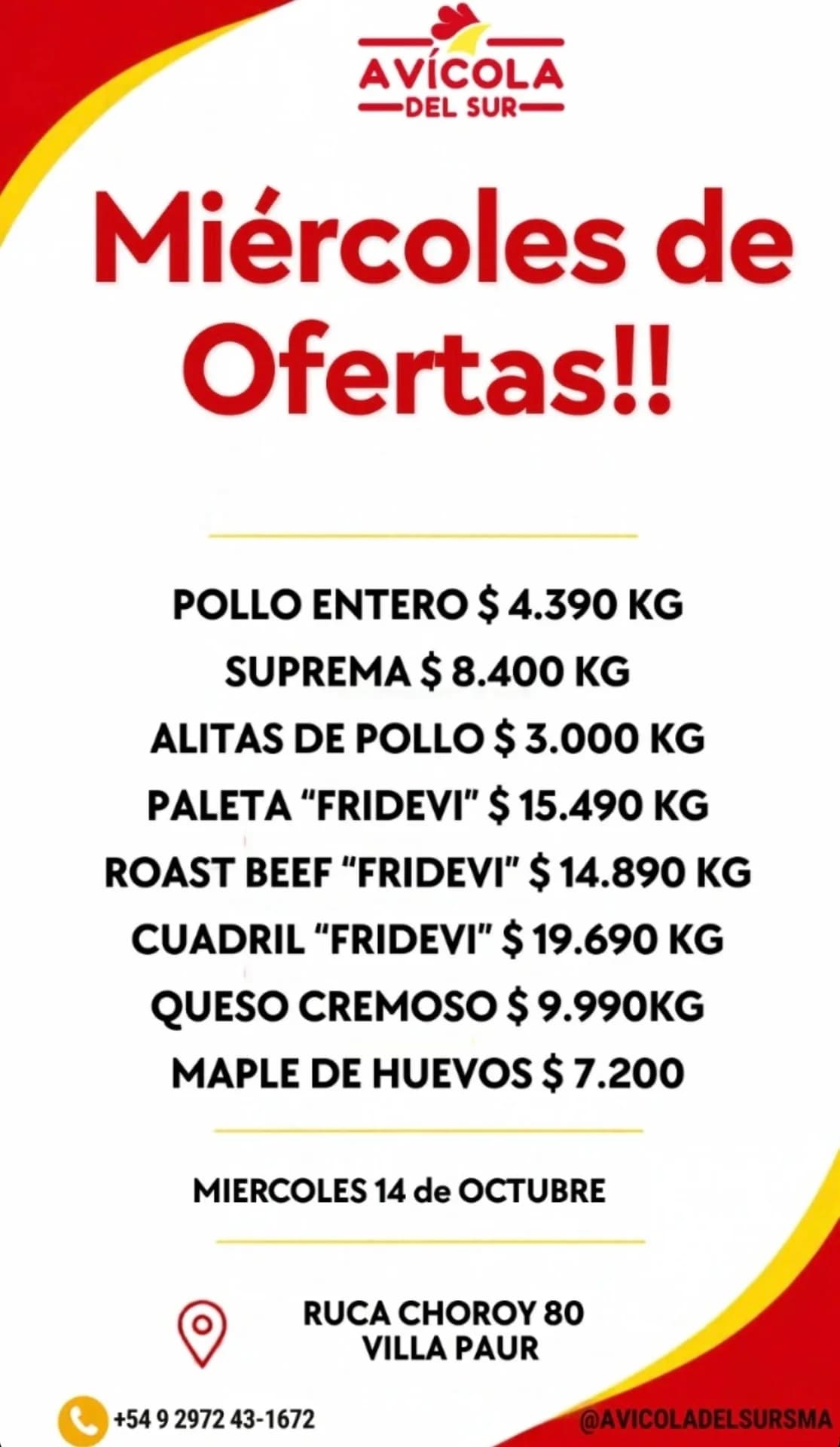 Ofertas de Avícola del Sur para el miércoles 14 de octubre, imagen 1